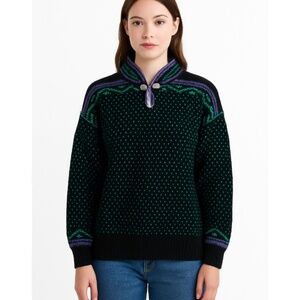 Alps Vintage 1990s Nordic Style Button Knit Funky Print Sweater Size Large